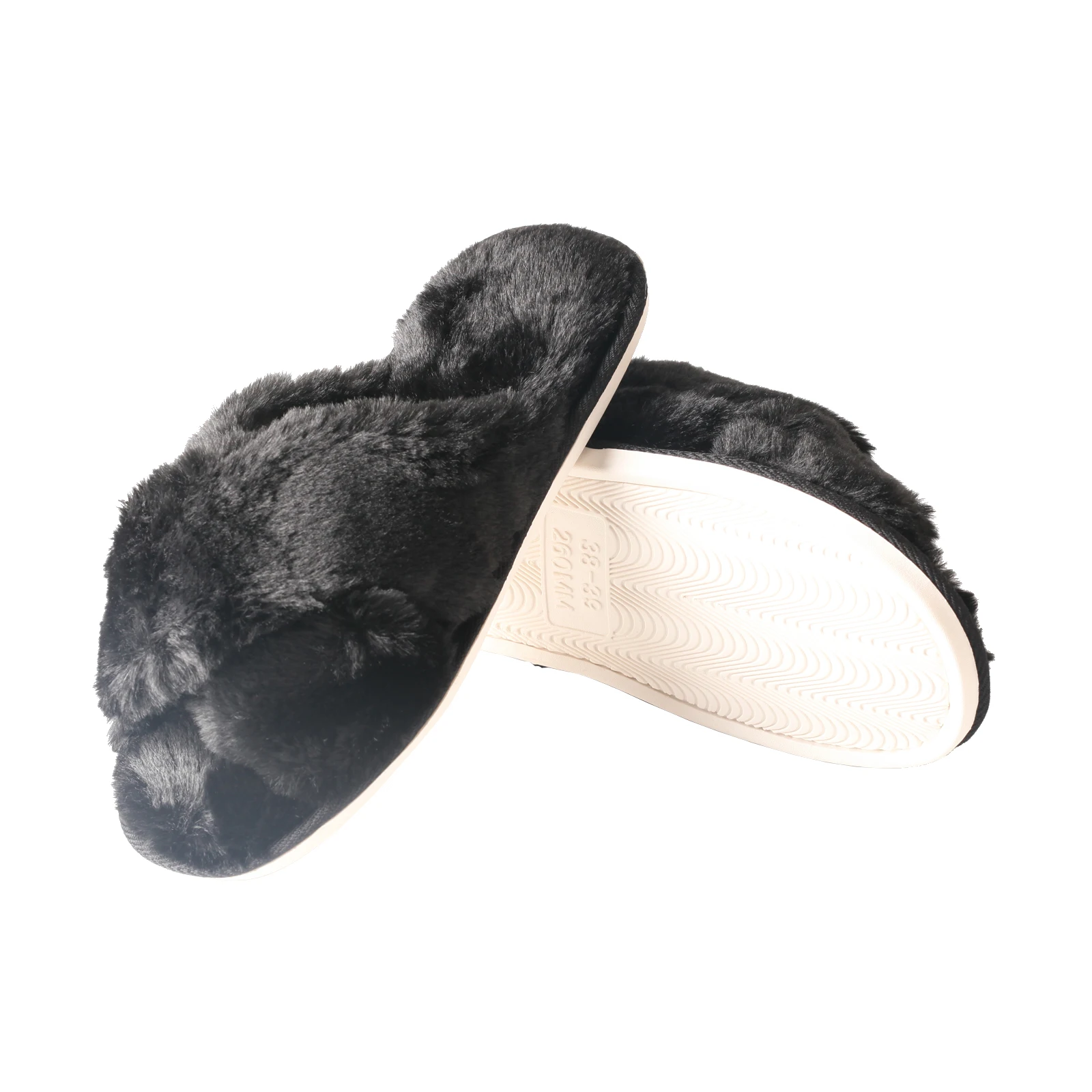 

Women's Winter Fashion Color Scheme Plush Insulation Cotton Slippers Cross Cut Mature Design Comfortable Home Shoes