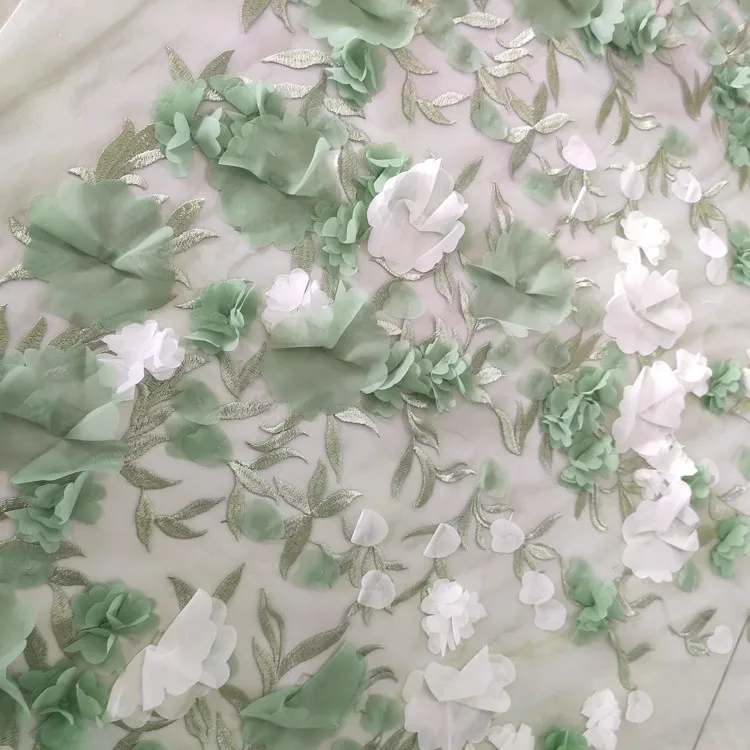 1yard l green white chiffon flower skirt dress wedding dress fabric 3D color mesh embroidery lace skirt accessories