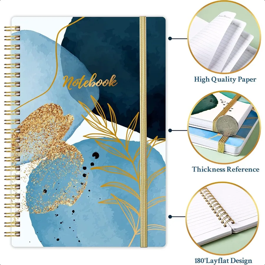 Quaderno Confezione da 3 quaderni A5 a righe da 8,3'' x 6'' Quaderno a spirale con carta spessa Classico college a righe