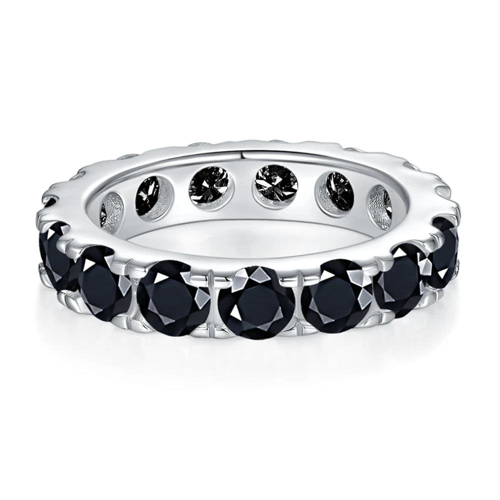 Vinregem 3EX VVS1 Black 4 MM Real Moissanite Diamonds Gems Couple Row Rings 100% 925 Sterling Silver Wedding Fine Jewelry Band