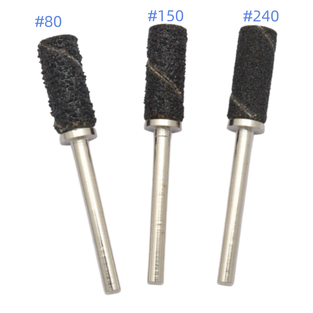 20 Stück 3mm Mini-Nagelschleifbänder mit Mandrel # 80 # 150 # 240 Grobe, Mittlere und Feine Schwarze Schleifhülsen für Elektrische Nagelfeilen