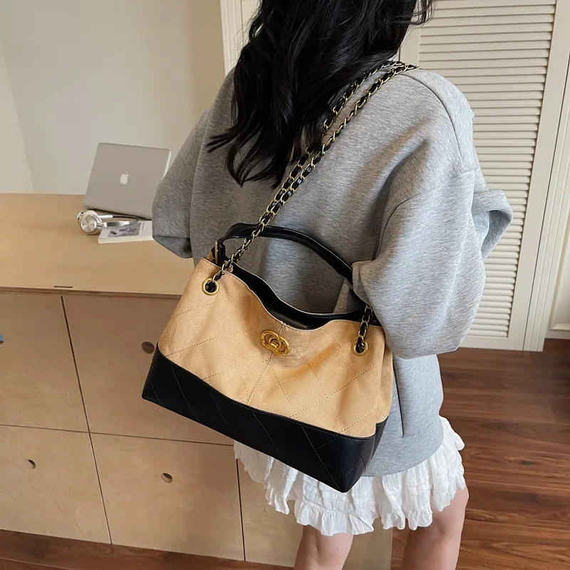 

2025 New Retro Checkered Tote Bag - Chain Strap Shoulder Bag Underarm Strap, Vintage Style Handbag for Women, Spacious Work Bag