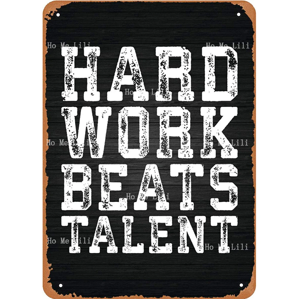 Vintage Look Metal Sign Gym Motivation Hard Work Talent Tin Plate Wall Decor