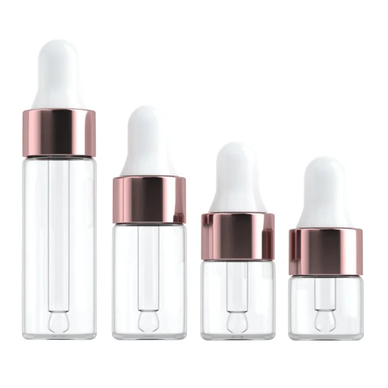 10/20 pz Mini flaconi contagocce vetro vuoto olio essenziale aromaterapia bottiglie tappo oro rosa pipette bottiglie 1ml 2ml 3ml 5ml