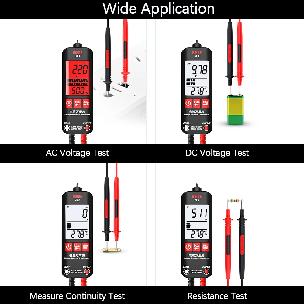 Multimeter detektor tegangan Mini cerdas, Multimeter Mini cerdas 2000 hitungan dengan senter LED, resistansi frekuensi tegangan DC/AC Digital LCD