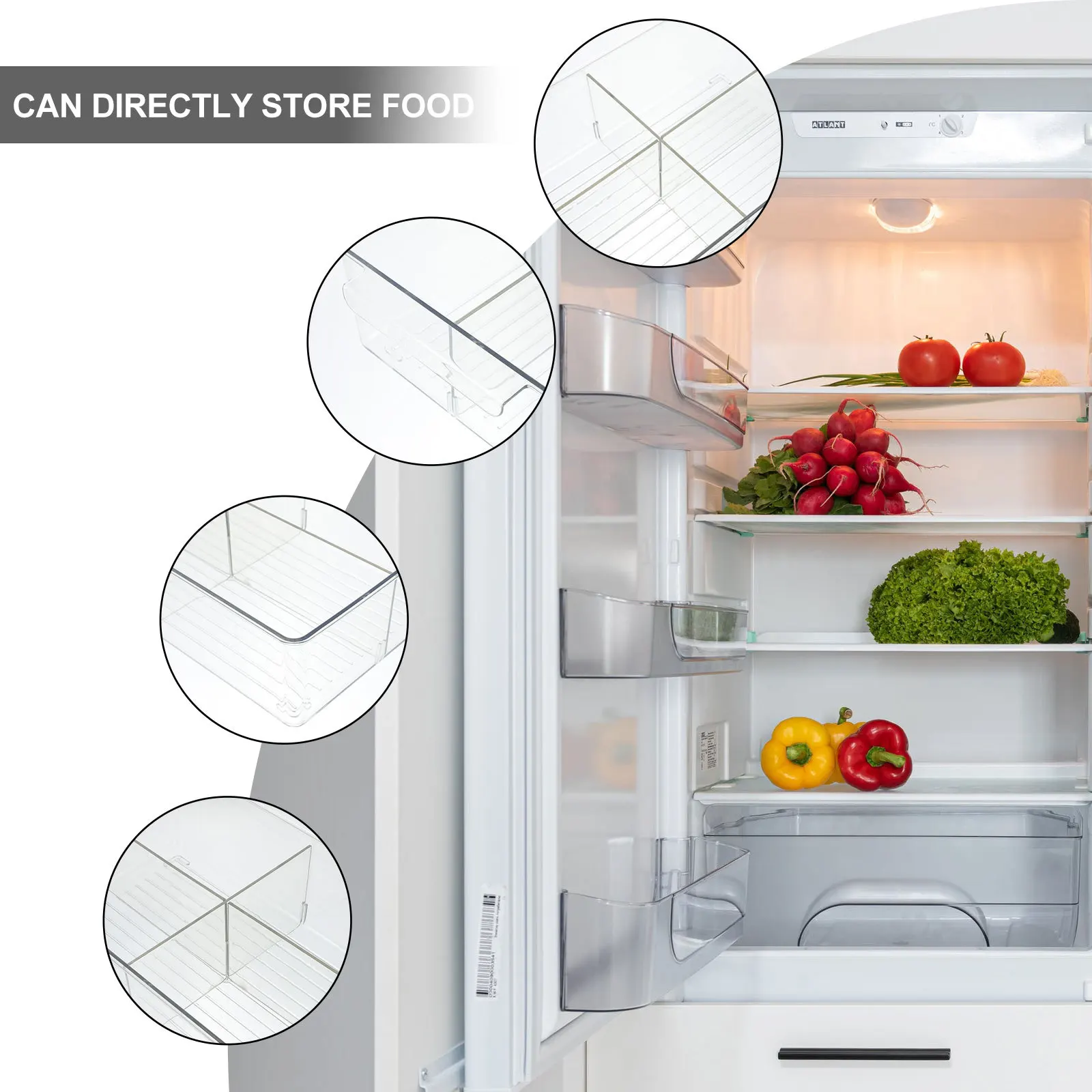 

Refrigerator Food Storage Box Multipurpose Crossing Compartment Storage Plastic Container Transparent Fresh Keeping Food Bin
