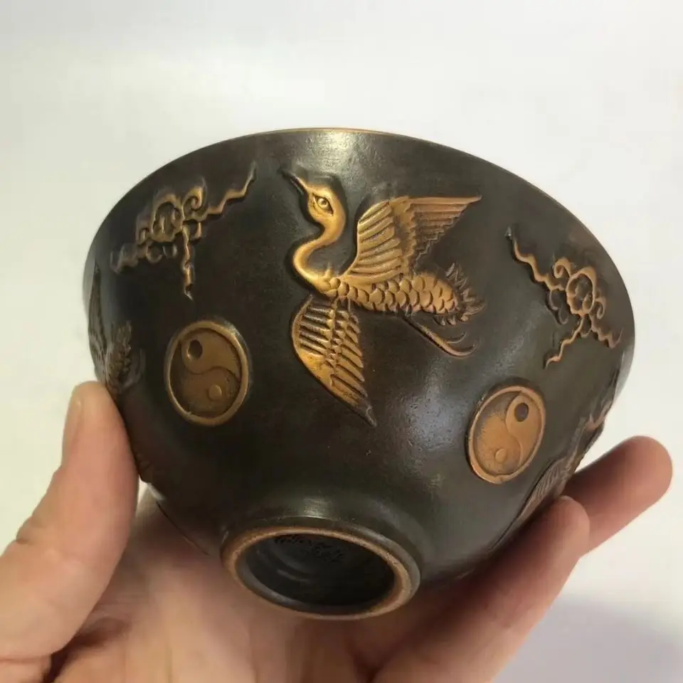 

Antique Bronze Bronze Ware Collection, Gilded Crane Bowl, Copper Bowl, Wrapped with Pulp, Old Home Craft