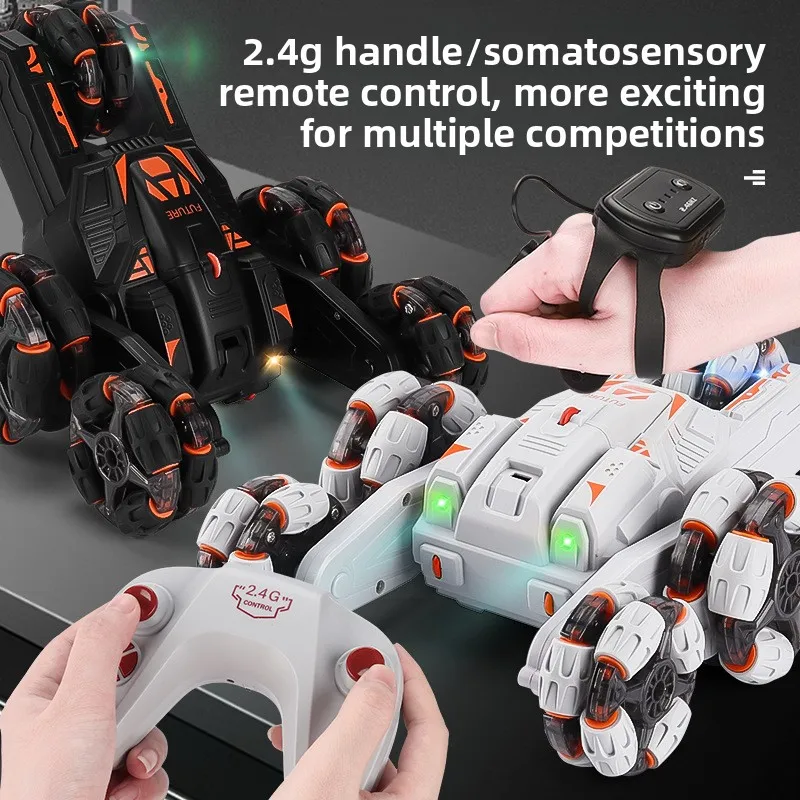 

6 Wheels Spray RC Stunt Car 4WD Swing Arm Drift Vehicle Gesture Induction Deformation Remote Control Car with Light Boy RC Toys