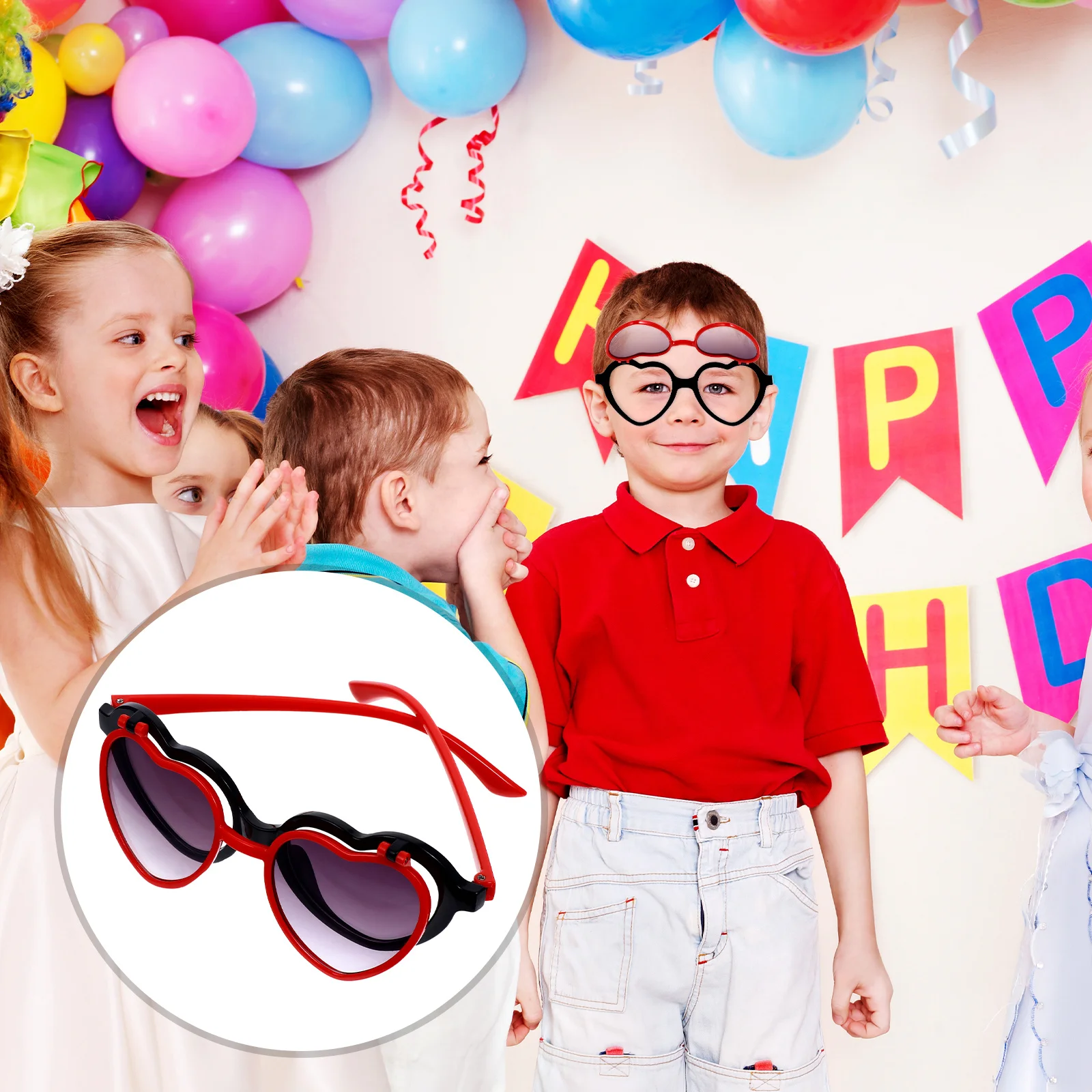 

1Pair Heart Sunglasses Kids Boys Girls Cartoon Up Glasses Comfortable Children Sun Glasses Festival Party Birthday Accessories