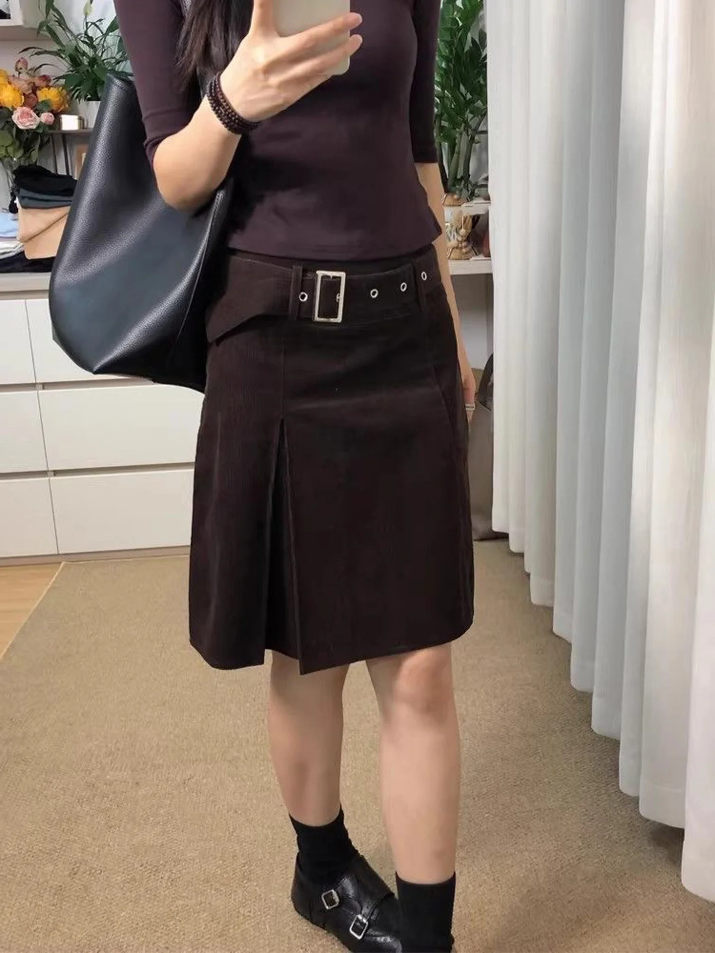 Retro High Waist A-Line  Skirt Women's Fashionable Slimming Short Skirt Anti-Light Walking Skirt Commute Simple Style