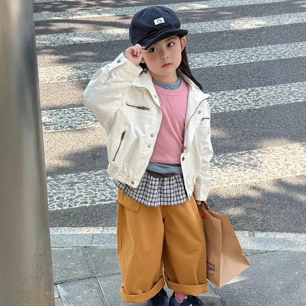 

Children's retro jacket 2025 autumn Korean boys and girls zipper jacket girl winter clothes