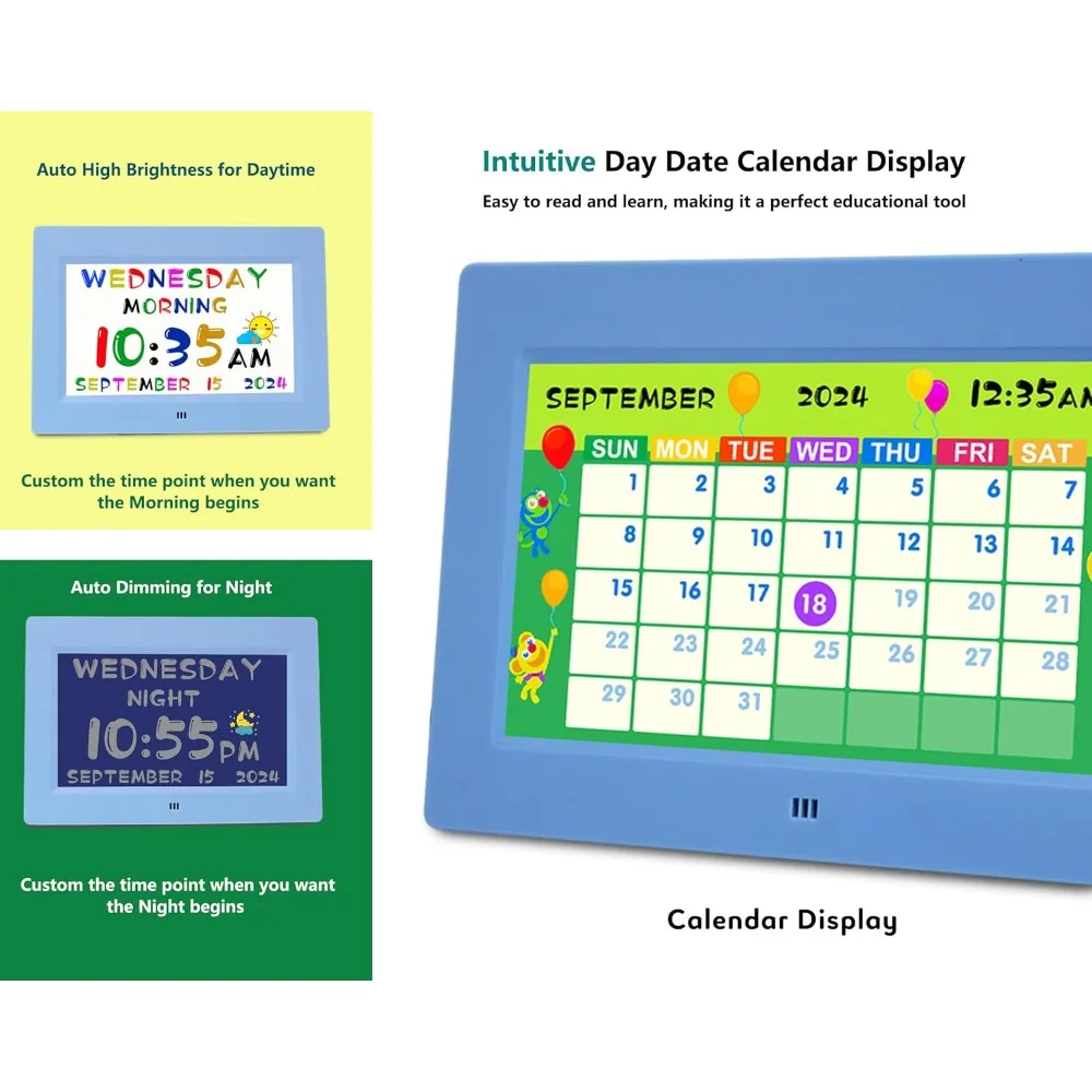ساعة تعليمية رقمية مع وقت التحدث، 24 منبهًا، وعرض التقويم وجهاز تحكم عن بعد - سهلة كهدية عيد ميلاد للأطفال #2