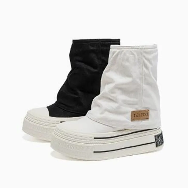 Women's Canvas Shoes Fashion Spring Autumn New Style Short Boots Thick Heel Inner Heightening 12cm Board Design Sensation Boots