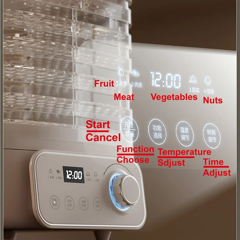 220V Smart Food Dryer Visible Multi-layer Home Temperature Controlled Dried Fruit Machine Timed Air Dryer Food Freeze Dryer