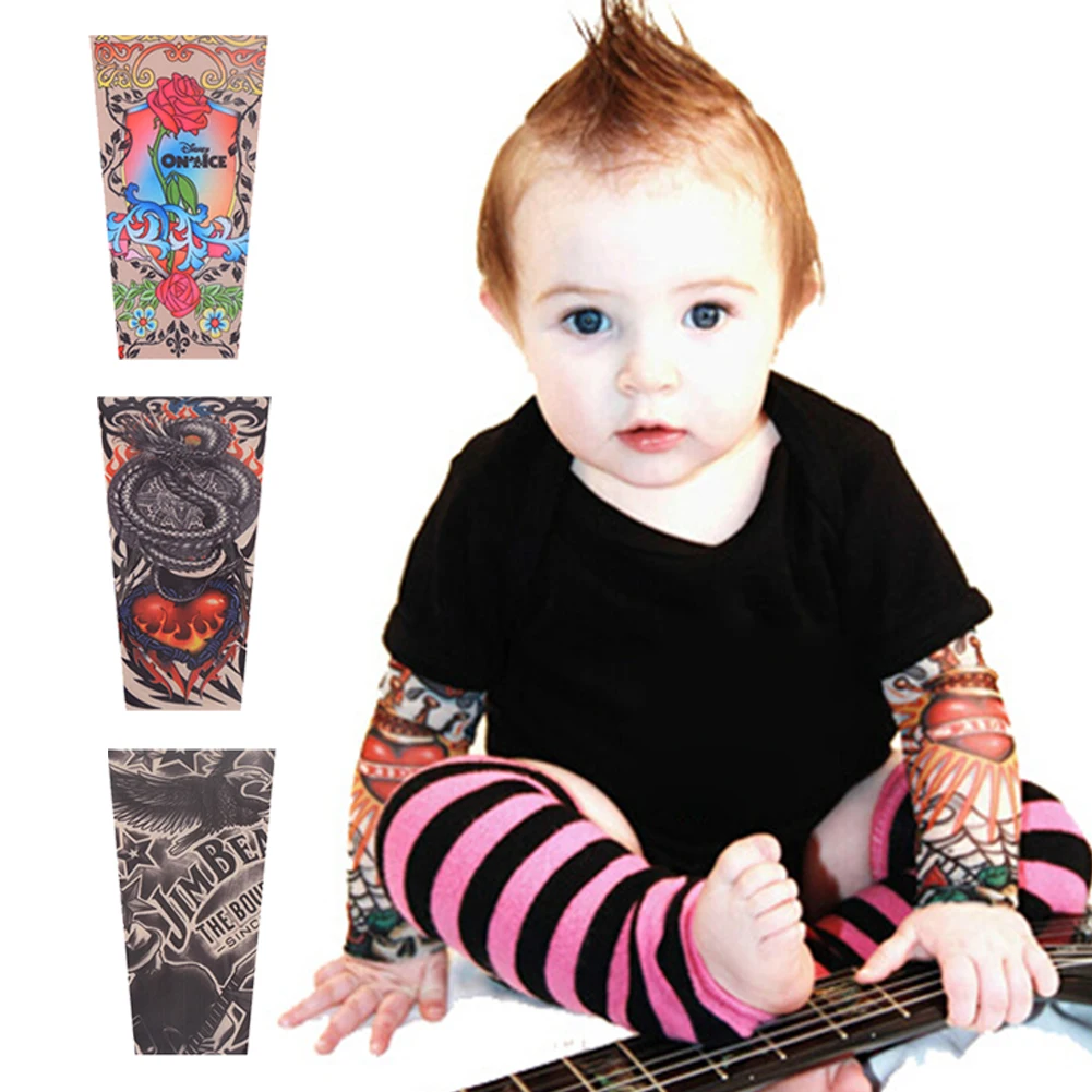 

1PC Mixed Elastic Fake Temporary Tattoo Sleeve Children Cartoon Designs Cool Child Body Arm Stockings Tatoo 8 Model Warm Sleeve