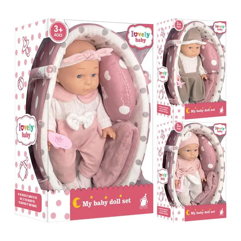 Reborn Doll Set Handbasket Reborn Doll Simulated Toddler Dolls Baby Doll Playset With Accessories Pink Pacifier Clothes Quilt