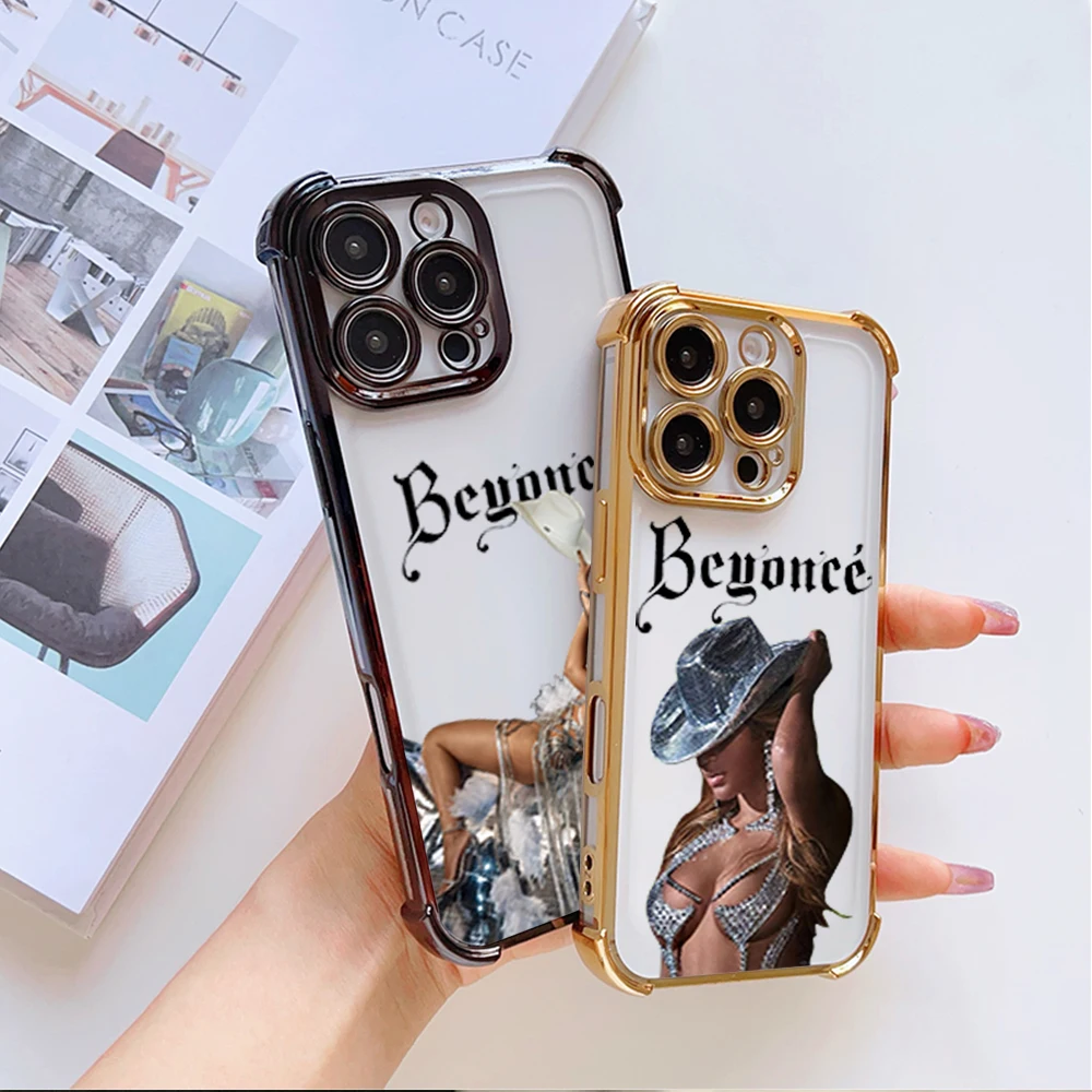 Singer Beyonce Phone Case For iPhone 16 12 13 14 15 Pro Max Plus Color Electroplate Four Corner Anti-drop Color Cover