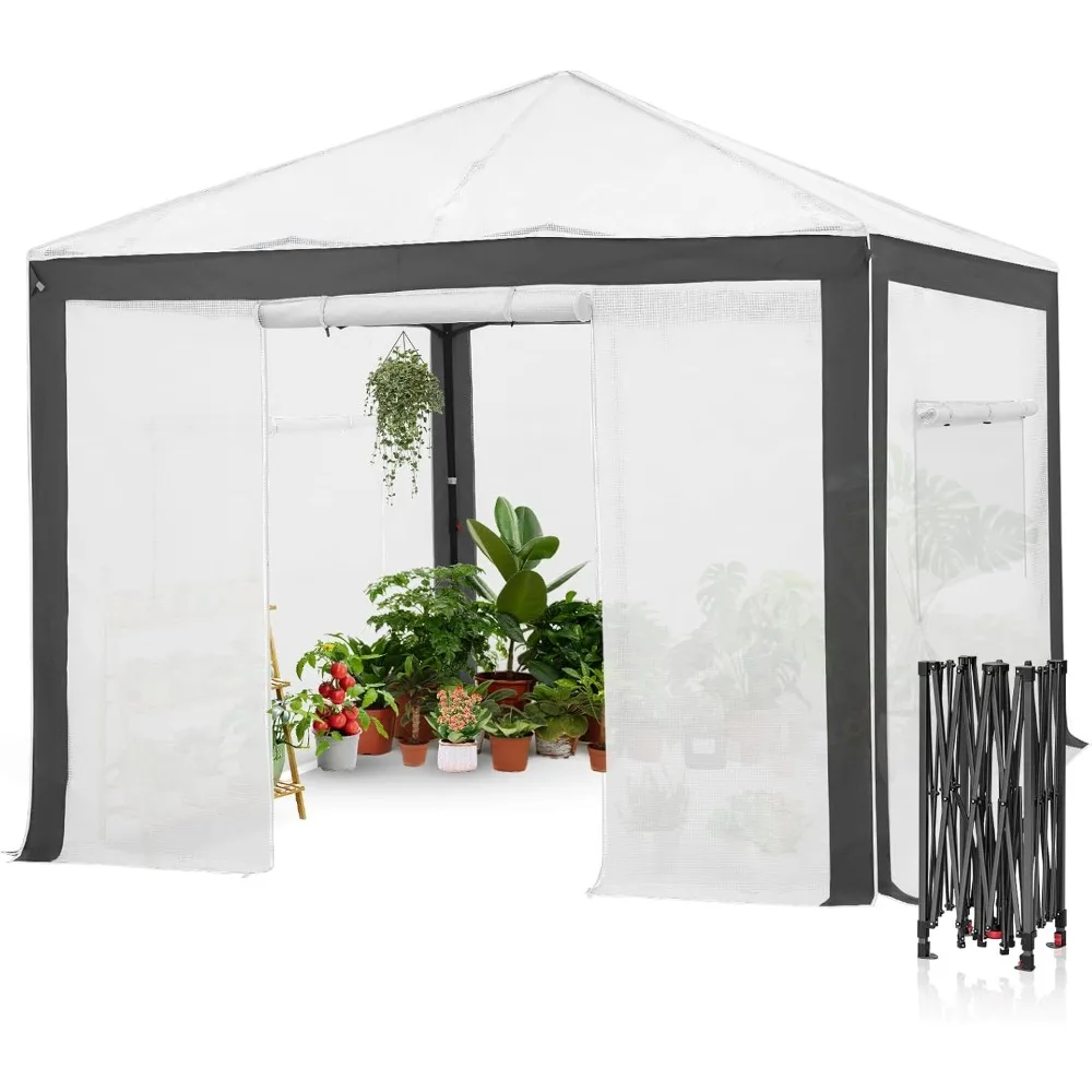 

10x10 Portable Walk in Greenhouse with Polyester Reinforced Corners, Instant Pop up Indoor Outdoor Gardening Green