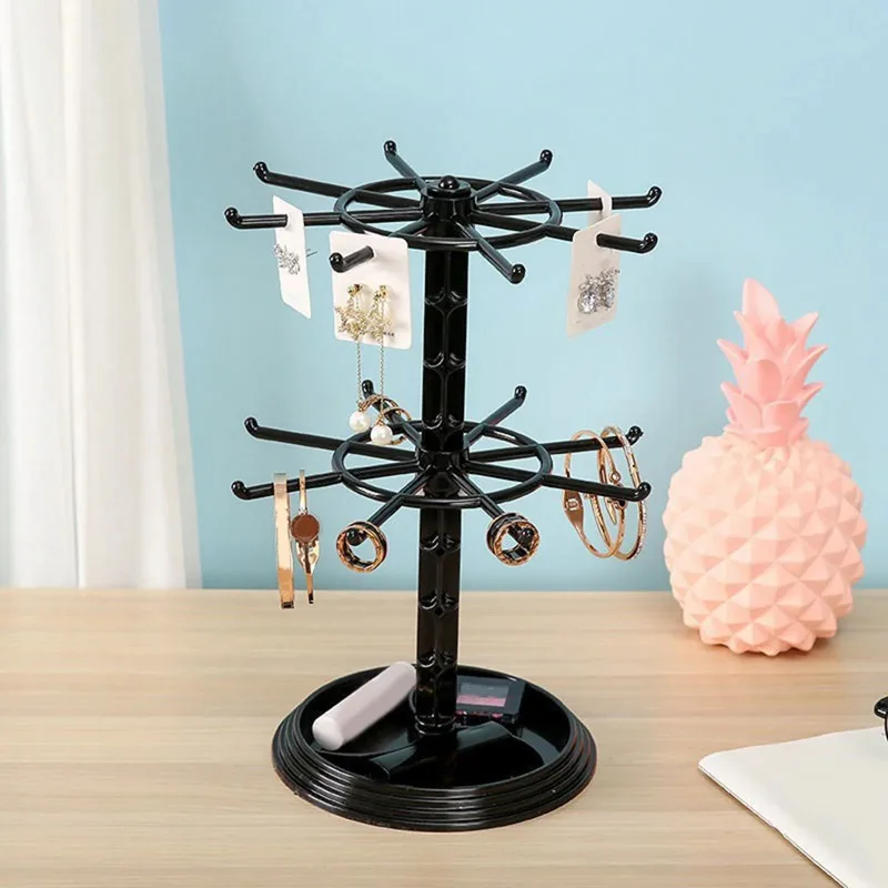 Rotating 2-Tier Jewelry and Keychain Display Stand Plastic Spinner Organizer for Bracelets Earrings Accessories Hanging Rack view 3