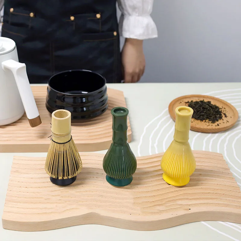 Batidor Matcha con soporte para batidor, resina reutilizable, té verde en polvo, batidor Matcha suave portátil, accesorios para juego de té, 2 uds.