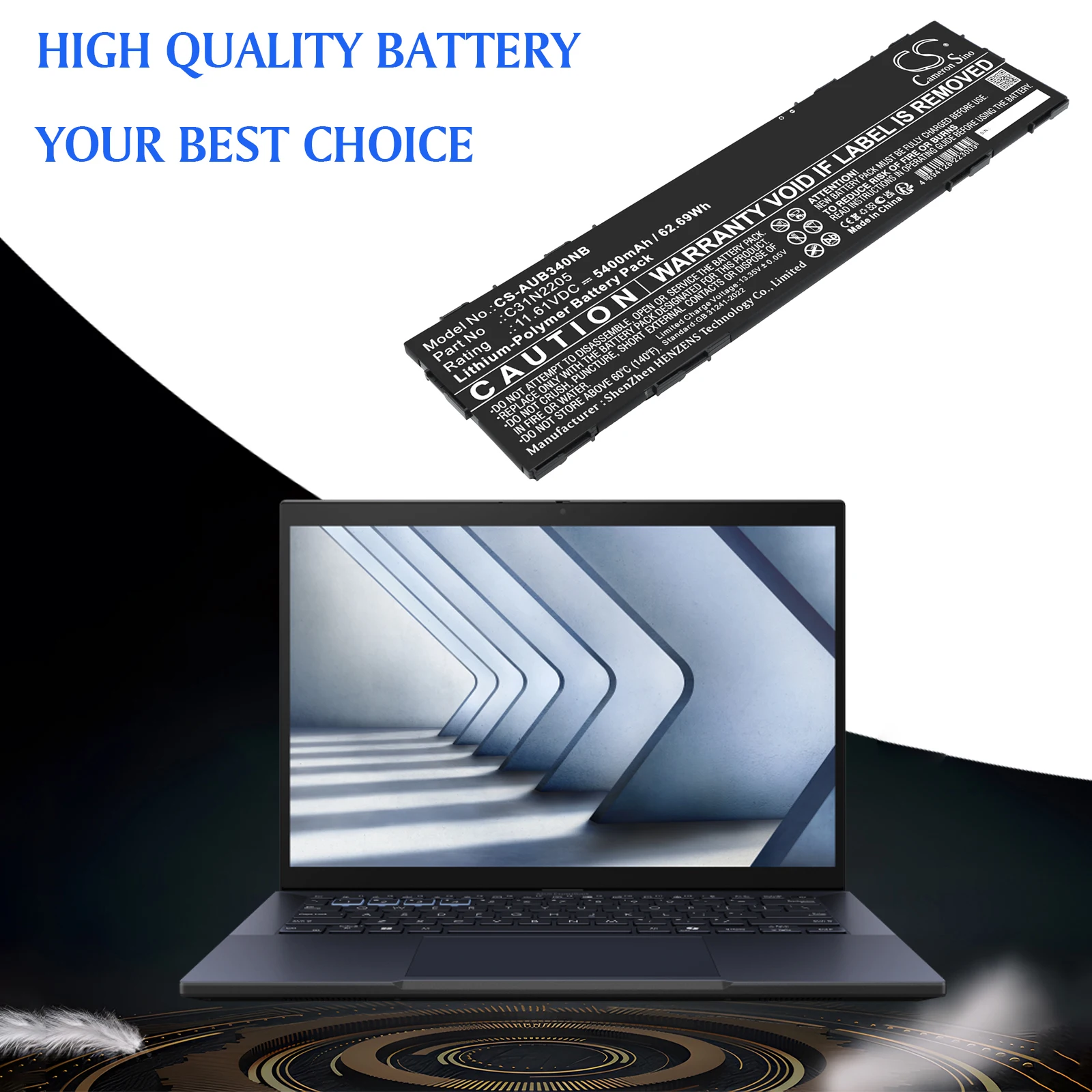 

Replacement 11.61V 5400mAh Laptop Battery C31N2205 for Asus B3404CV ExpertBook B3 Chromebook CM34 CM3401FFA CX5403 CX3401FBA