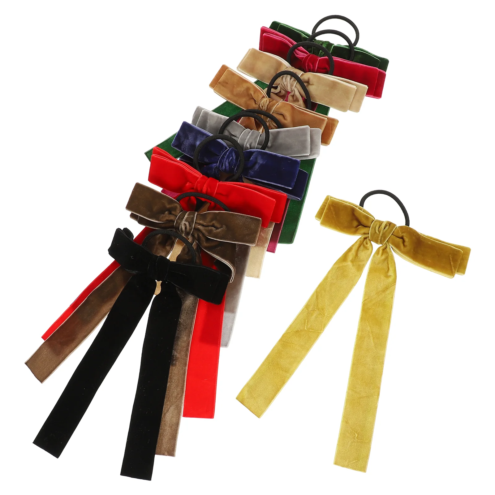 

10 Pcs Velvet Hair Accessories Girls Bow Ribbon Ponytail Ties Elastic Bands Headdress Black Brown Navy Beige White