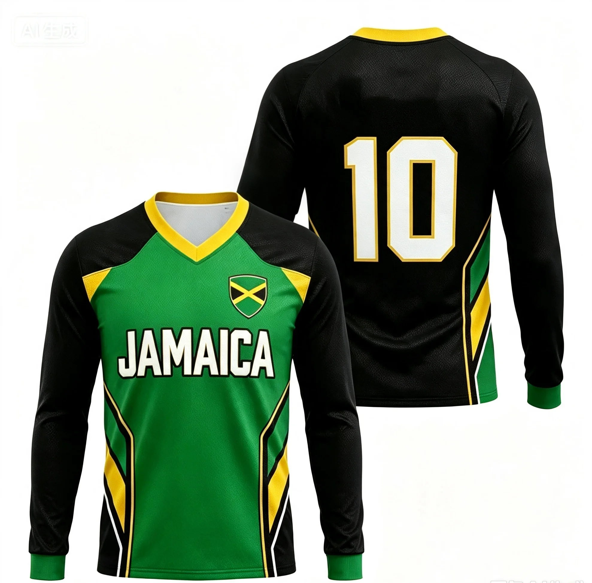 2026 Nieuw Y2K Jamaica No.10 Langarm Voetbalshirt Snel Droog Unisex Koppel Streetwear Voetbal Sporttops