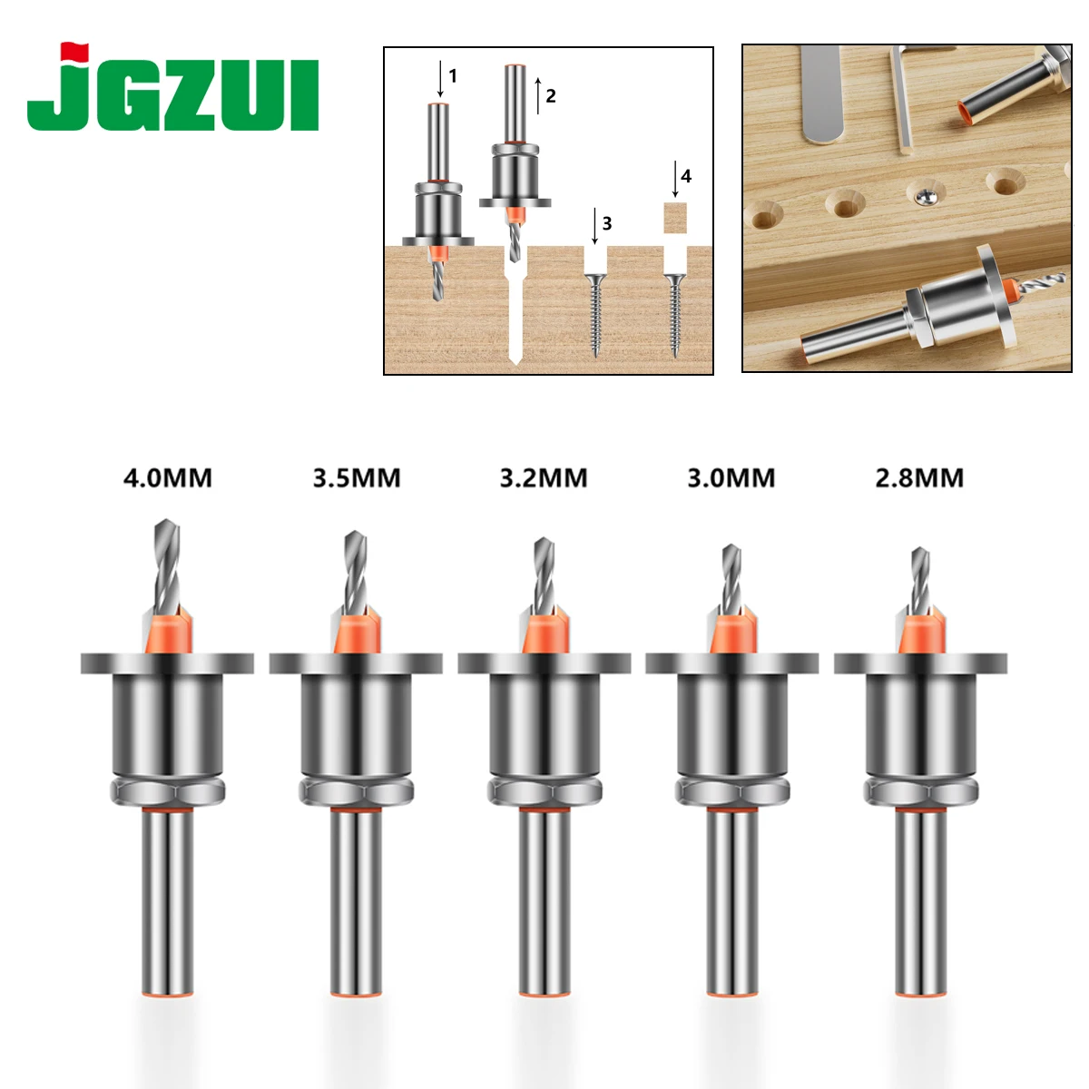 5pc 8mm Shank HSS Adjustable Countersink Woodworking Router Bit set Milling Cutter Screw Extractor Remon Demolition