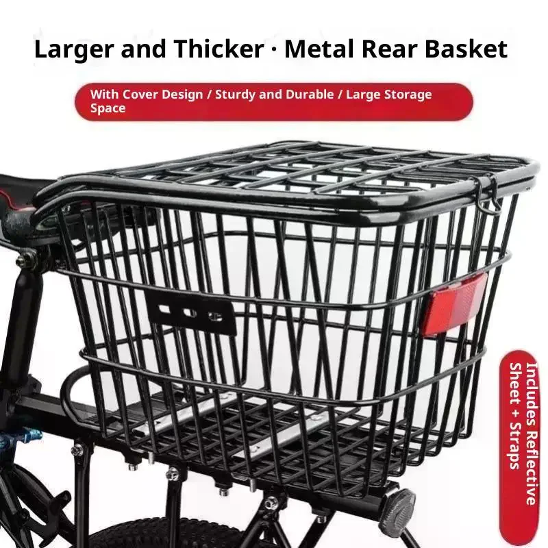 سلة خلفية للدراجة مع ضوء خلفي للدراجة سلة تخزين للمقعد الخلفي معدنية كبيرة إطار رف للدورة الخلفية دورة الرف الخلفي لركوب الدراجات