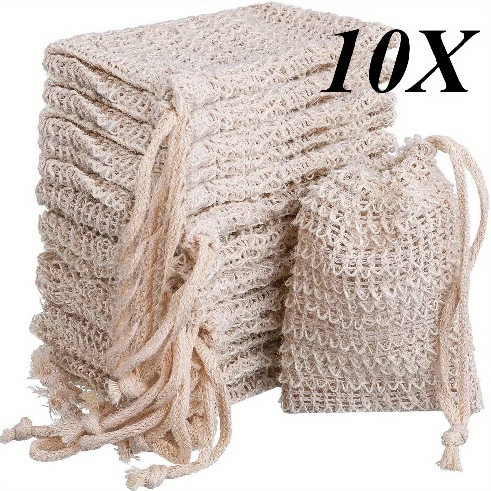 10PCS Cotton Linen Drawstring Bubble Net Handmade Soap Bar Soap Foaming Bag Facial Cleanser Foaming Net