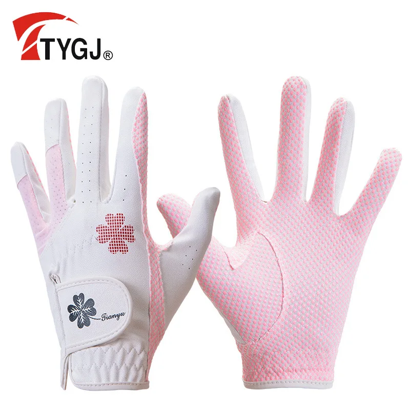 

TTYGJ Golf Women's Gloves PU Leather Left and Right Hand 1 Pair of Breathable Silicone Particles Anti-slip Gloves