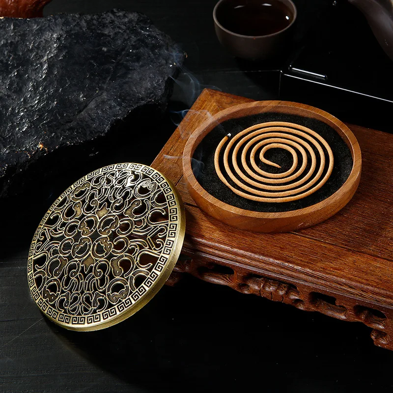 Quemador de Incienso de Madera Maciza y Metal con Diseño Calado para Espacios Interiores del Hogar, Filosofía Zen y Culto Templario