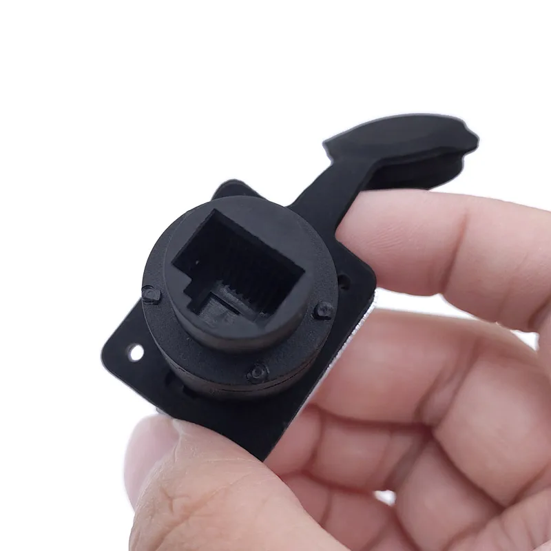 10 piece RJ45 Waterproof Network Connector with Rubber cover IP65 8p8c D type Panel Mount Socket RJ45 Ethernet Connector