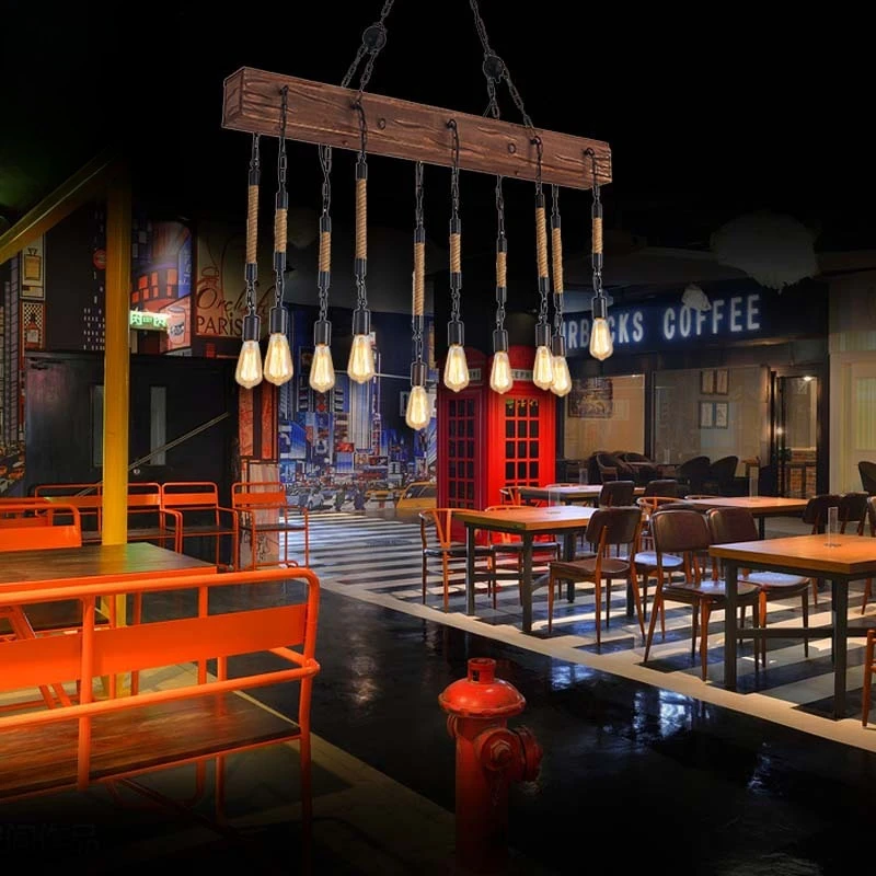 Lampu gantung gaya industrial retro dari tali rami, dekorasi kreatif untuk hotel, hot pot, barbekyu, toko pakaian, restoran, dan bar.