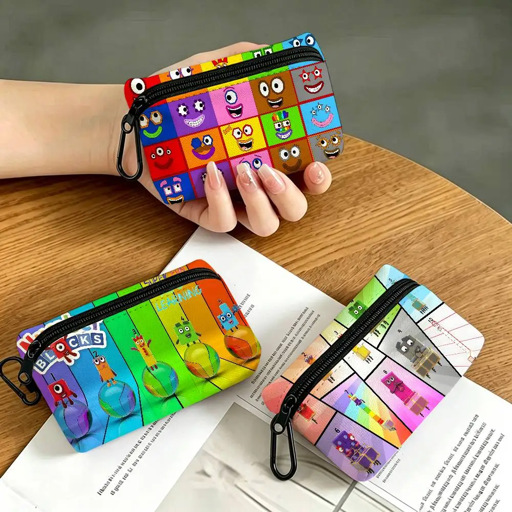 Cartoon N-Number-Blocks Waterproof Oxford Cloth Zipper Wallet Portable Hanging Small Coin Purse For Travel