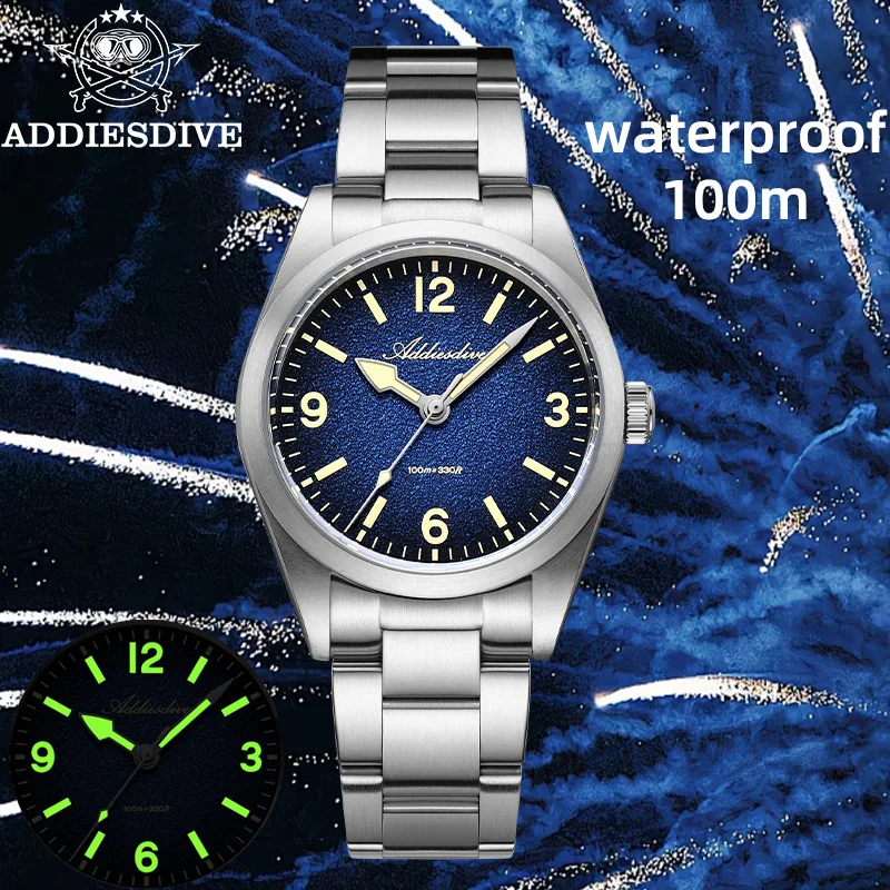 

Мужские наручные часы ADDIESDIVE 2026 NEW AD2544, кварцевые, из нержавеющей стали, с синим циферблатом, сапфировым стеклом, водонепроницаемые до 100 м, с люминесцентными стрелками