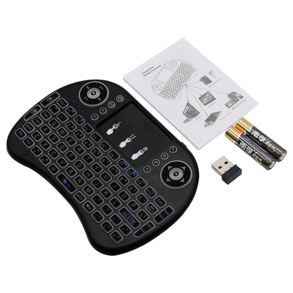 I8 Backlit Mini Wireless Keyboard English Russian Arabic Spanish 2.4G Air Mouse Remote Control Touchpad for Android TV Box PC