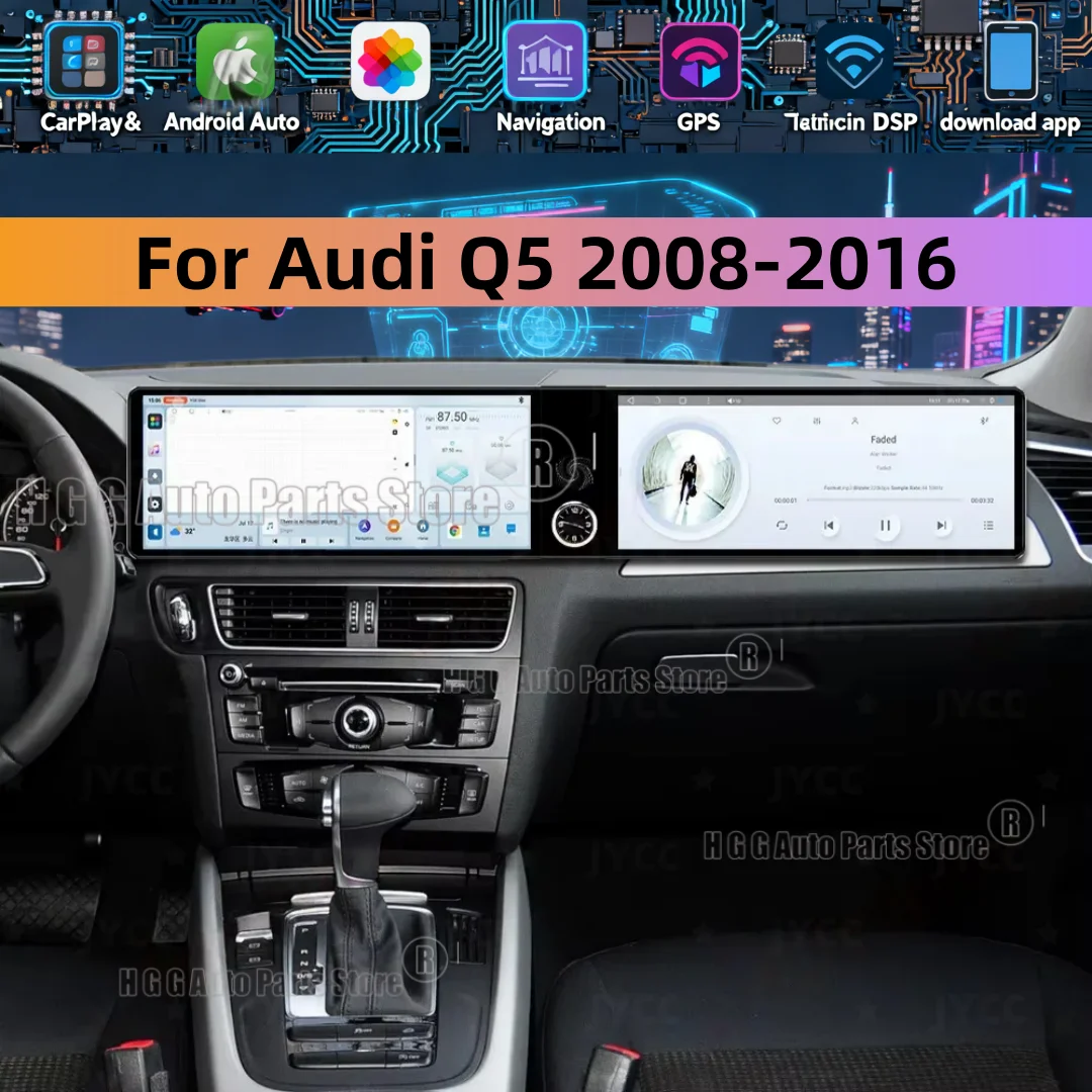 

Dual QLED Screen 12.3 Inch Car Radio For Audi Q5 2008-2016 Android 13 CarPlay GPS Navigation Multimedia Player Head Unit Stereo