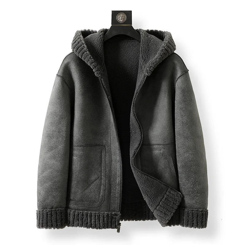 

New Autumn 2025 Hooded Threaded Double-sided Particle Wool Men's Jacket for Warmth and Winter Zipper Coats