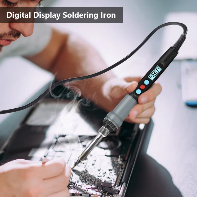 Solder besi listrik 90W, ujung besi timah suhu dapat diatur, Display LED Digital, alat perbaikan Las elektronik