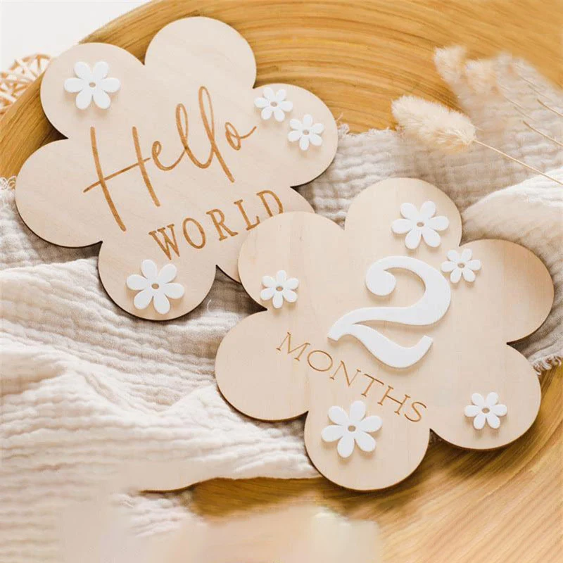 كتل معلم الزهور الشهرية – دعائم صور خشبية من عمر 1 إلى 12 شهرًا للسنة الأولى للطفل، هدية تذكار لحديثي الولادة هدايا عيد الميلاد #5