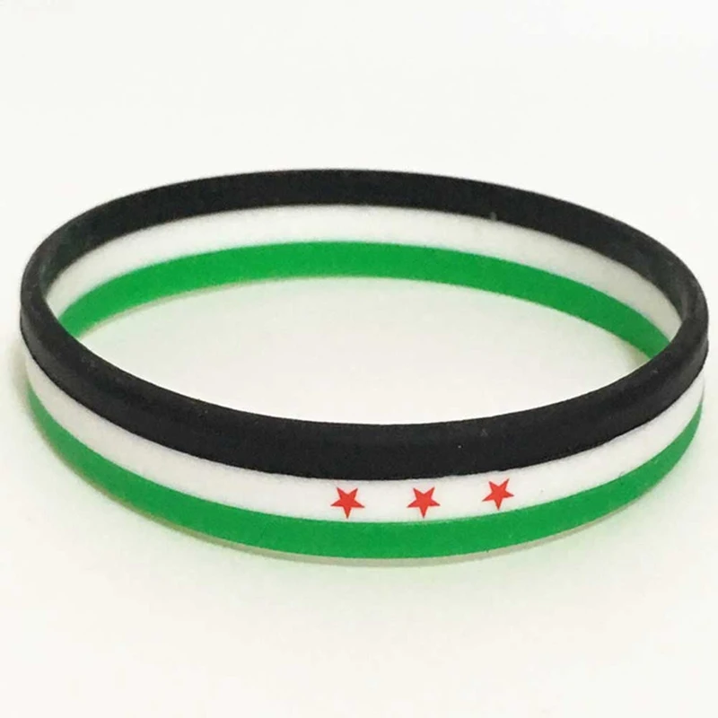 5/10pcs  Soft Silicone Syria Flag Bracelets Wristband Kids Children Women Men Sport Love Friend Family green white black star