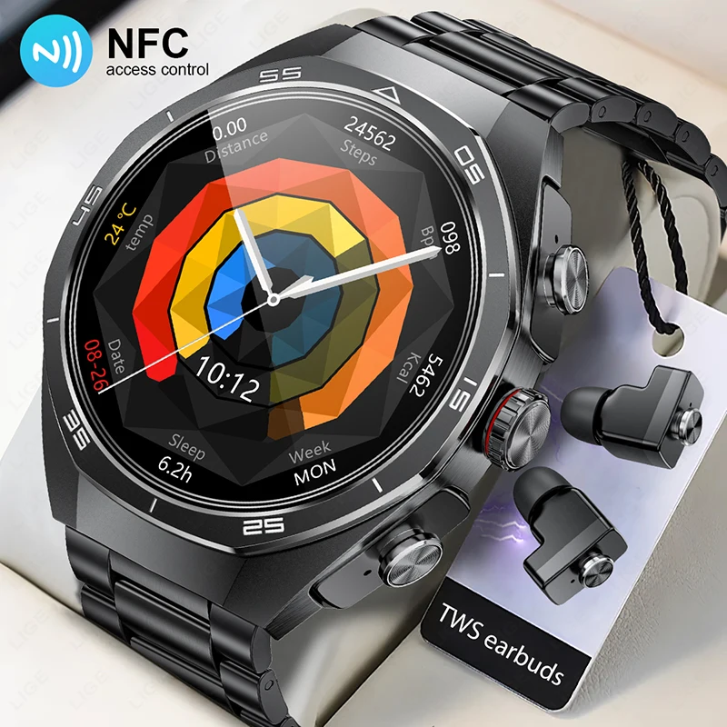 

2025 New Upgrage 2-in-1 Earphone Smart Watch Men Women NFC Bluetooth Call Sports Music Health Monitor Smartwatch For Android IOS