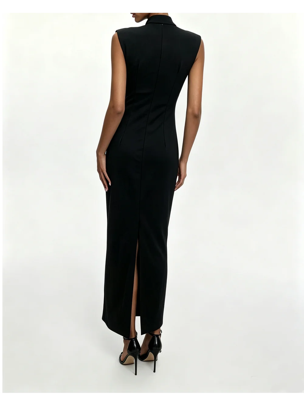Summer New Retro Elegant Stand up Collar, Split Back Sleeveless Long Dress, Street Trendy, Versatile, Leisure Vacation Party Ina