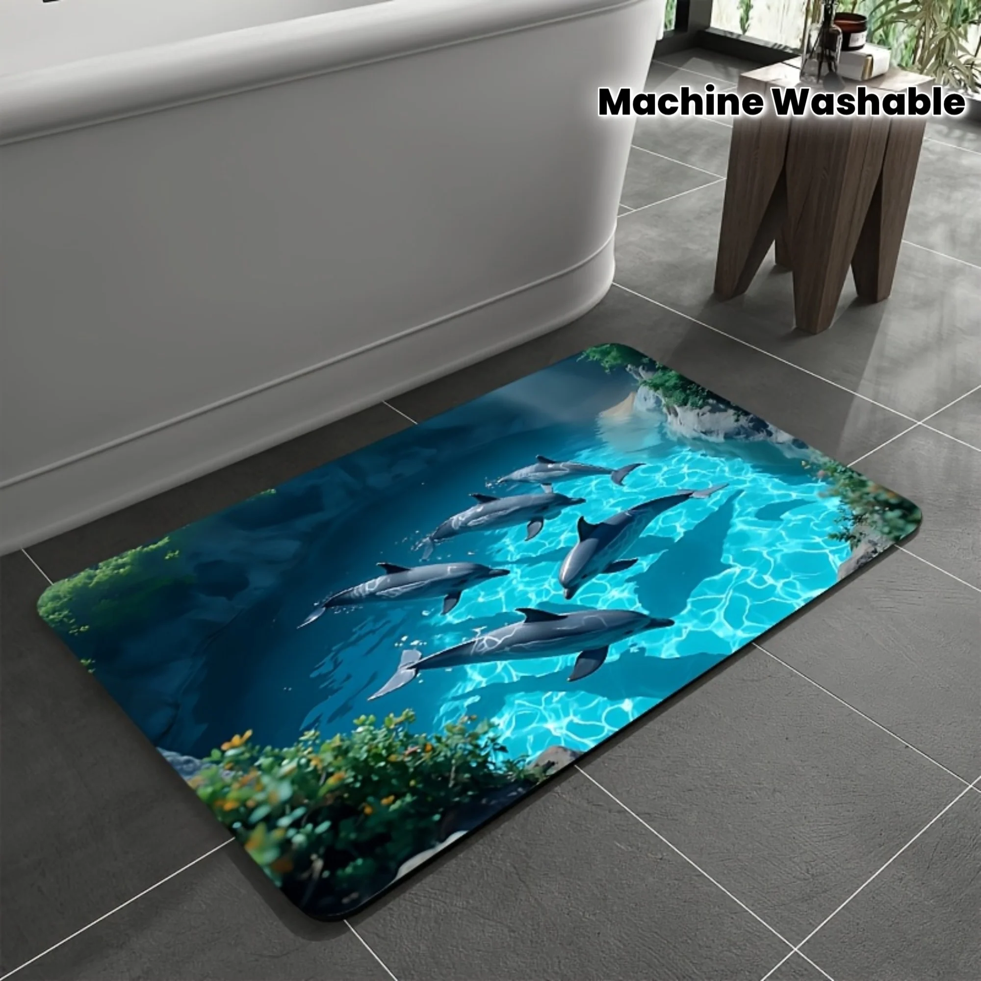 Dolphin Ocean Bath Mat Vivid  Scene Print Floor Rug   Carpet  Styling Mat for  Space Vanity Area Home Aesthetic Decor Accessory