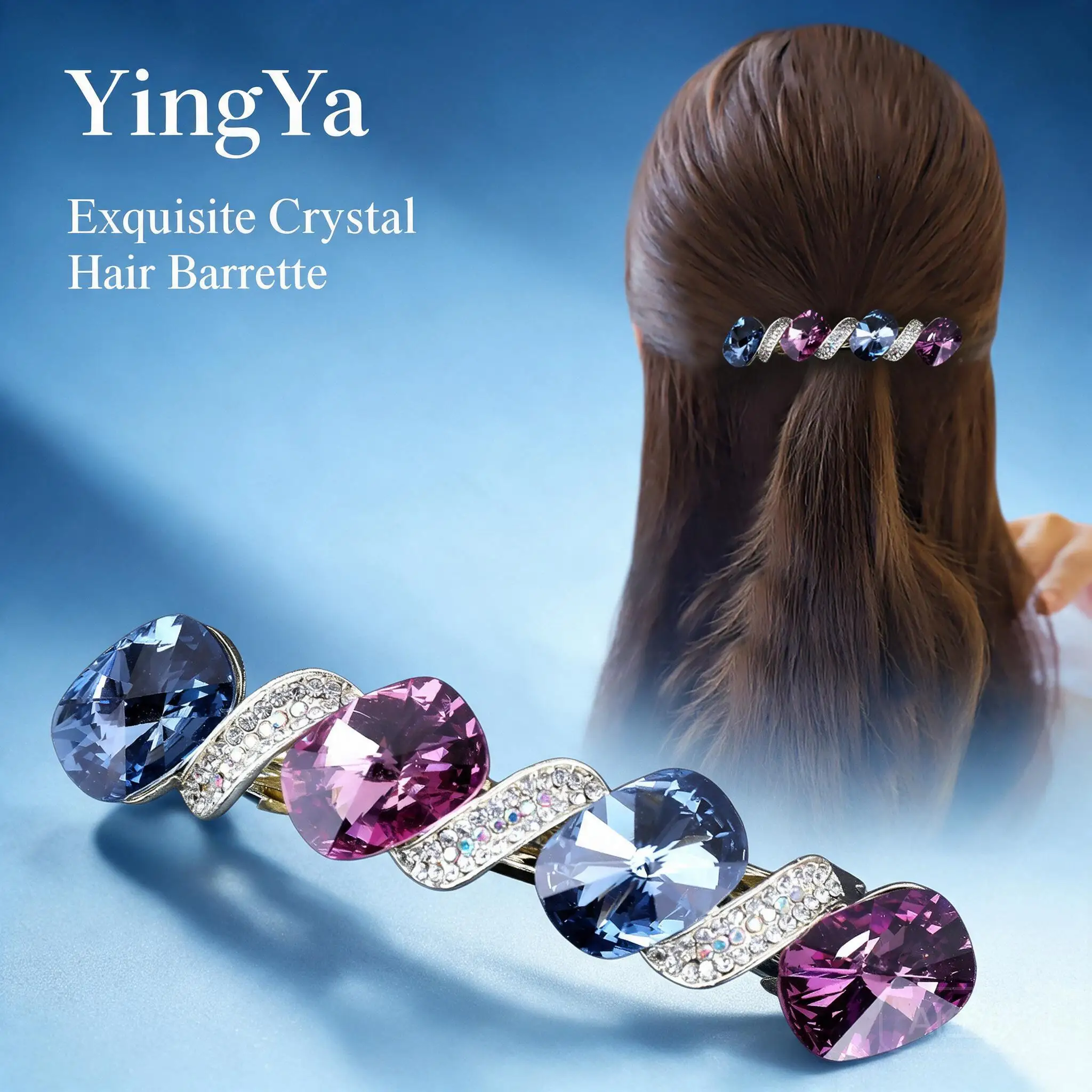 Premium Large Metal Spring Hair Barrette For Women Shiny K9 Crystal Rhinestone Hair Clip For Ponytail Updo Back Head Daily Wear