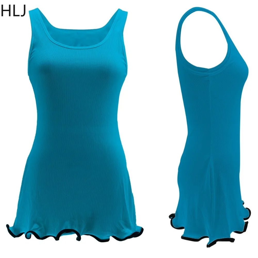 HLJ mode froncé Patchwork robes moulantes femme couleur unie Spaghetti sangle sans manches dos nu robe femme Streetwear nouveau