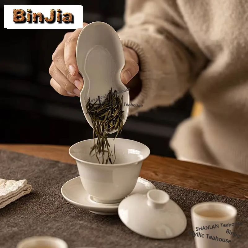 Japanese Grass Wood Ash Ceramic Tea Scoop Creative Gold Ingot Tea Shovel Chahe Household Appreciation Ladle Drinkware Decoration