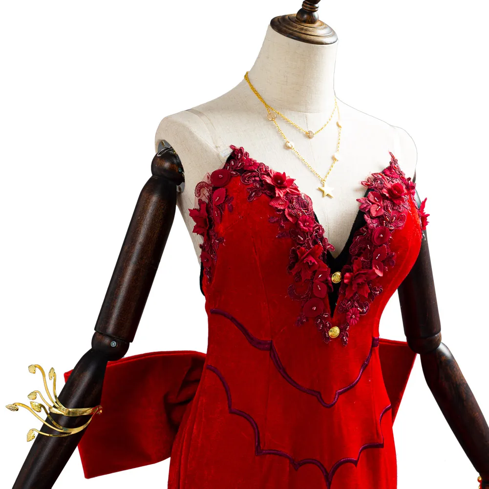 strapless open back dress Final Fantasy VII Remake FF7 Remake Aerith Honeybee Red Dress Cosplay Costume