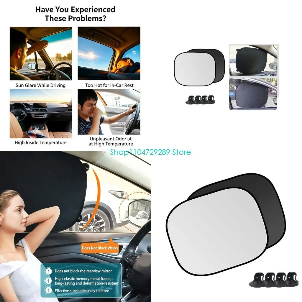 D8KE Side Window Privacy Cover with Foldable Suction Cup Easy to Use Pair for Car
